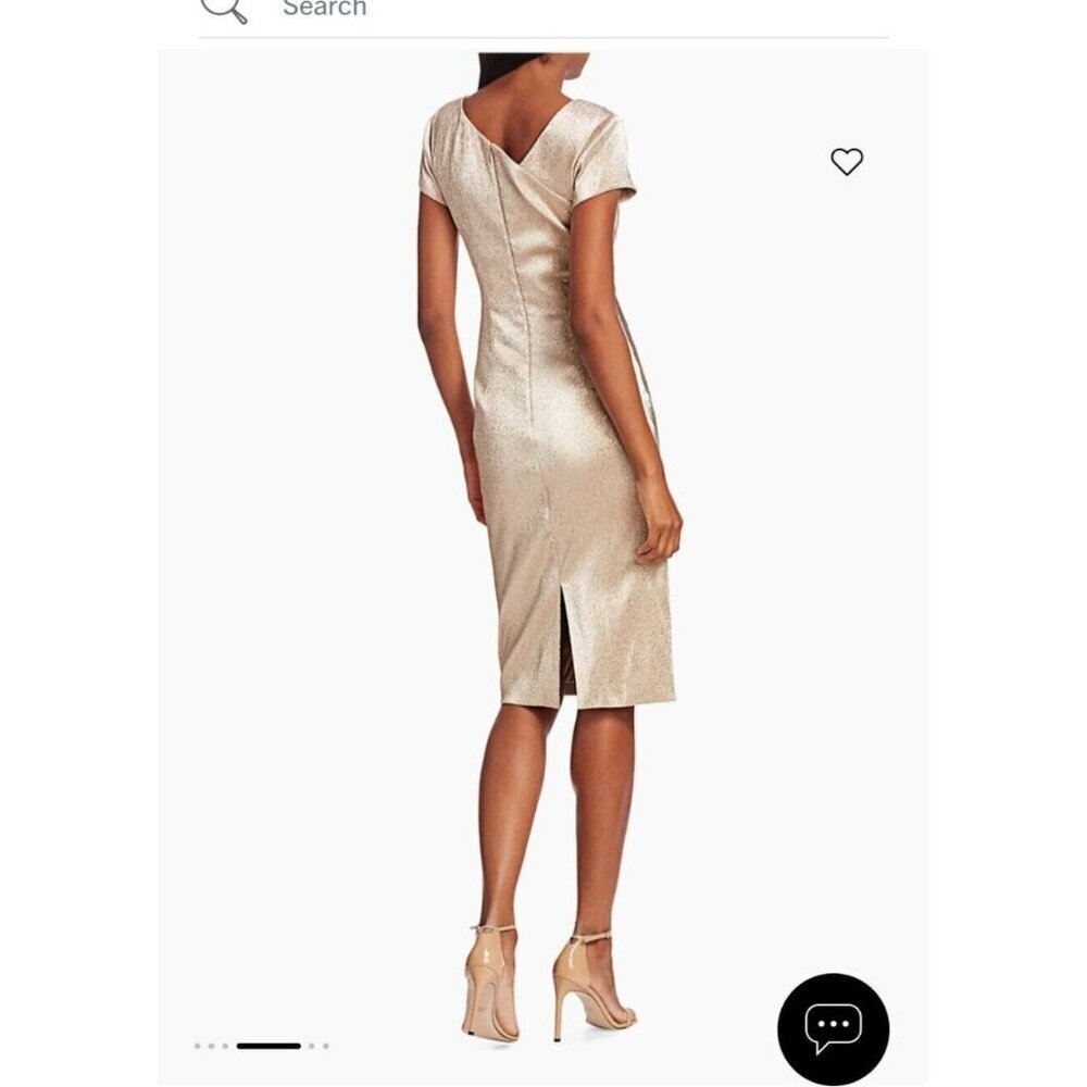 THEIA Gold Sparkle draped short sleeve midi party cocktail dress size 8 NWT - Picture 13 of 13